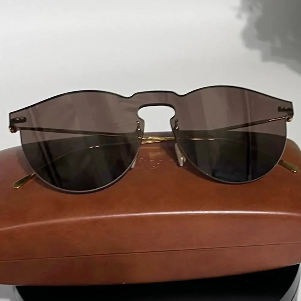 Illestiva Womens‎ Leonard Mask Round Frame Gold Tone Mirrored Sunglasses Brown
